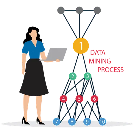 Woman working on Data Mining Process  Illustration