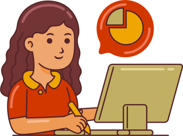 Woman Working on data process  Illustration