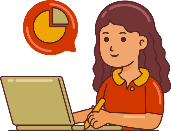 Woman Working on data process  Illustration