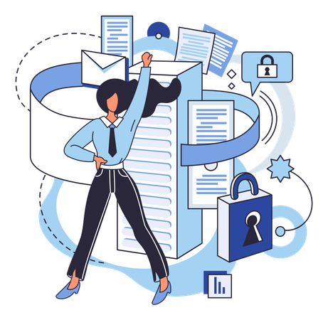 Woman working on data protection  Illustration