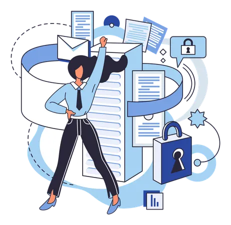 Woman working on data protection  Illustration