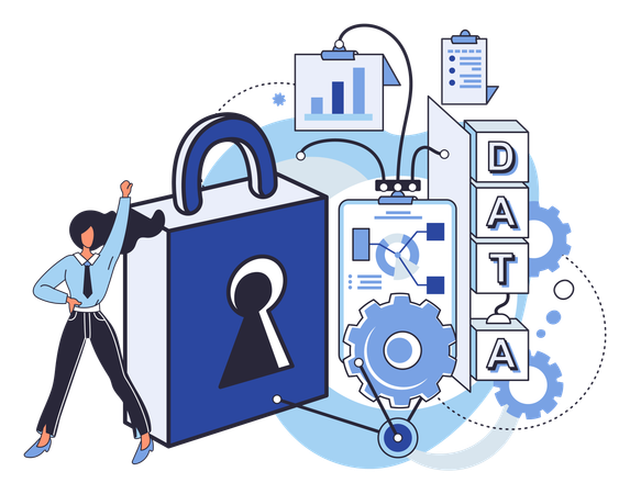Woman working on data protection  Illustration