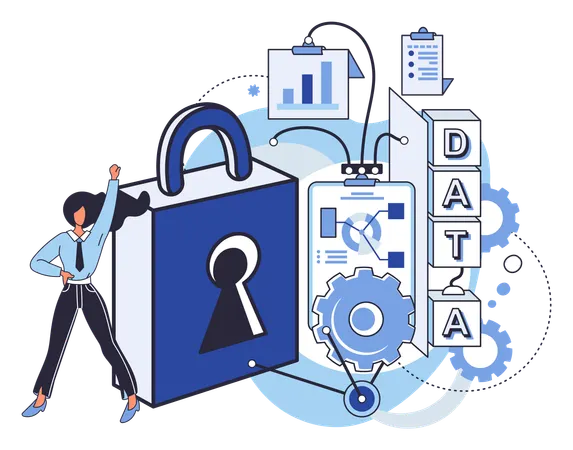 Woman working on data protection  Illustration