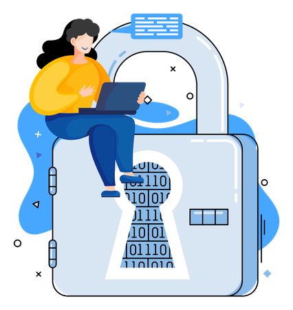 Woman working on data protection  Illustration
