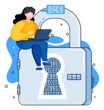 Woman working on data protection  Illustration