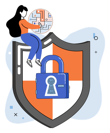 Woman working on data protection  Illustration