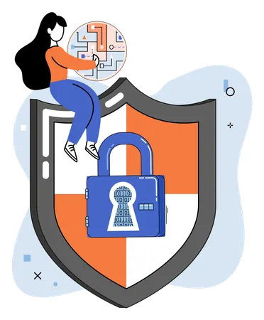 Woman working on data protection  Illustration