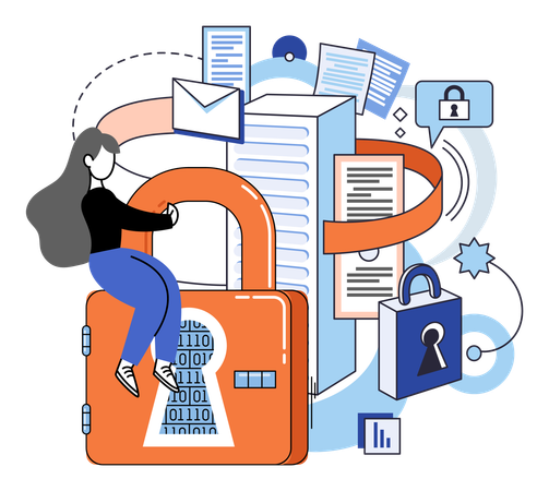 Woman working on data protection  Illustration
