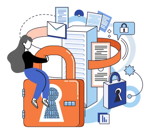 Woman working on data protection  Illustration