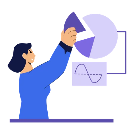 Woman working on data representation  Illustration