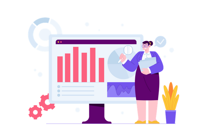 Woman working on Data Research  Illustration