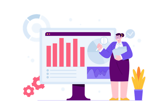 Woman working on Data Research  Illustration