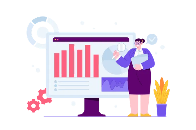 Woman working on Data Research  Illustration