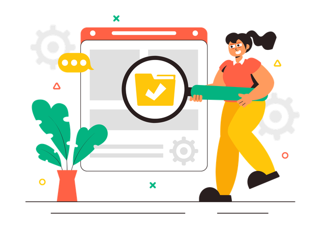 Woman working on data security  Illustration