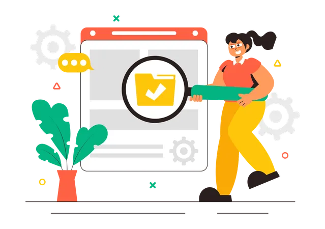 Woman working on data security  Illustration