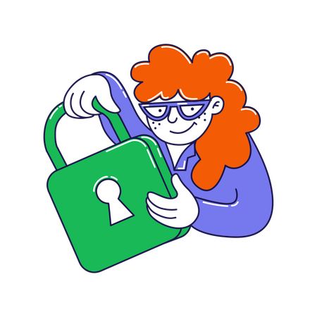 Woman working on data security  Illustration