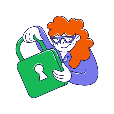Woman working on data security  Illustration