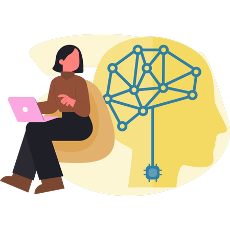 Woman working on deep learning  Illustration
