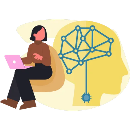 Woman working on deep learning  Illustration