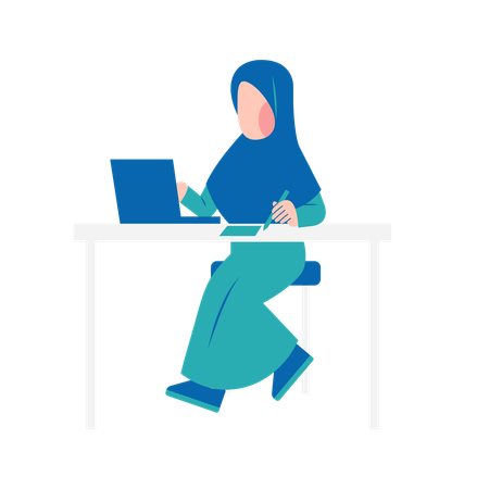 Woman Working On Desk  Illustration