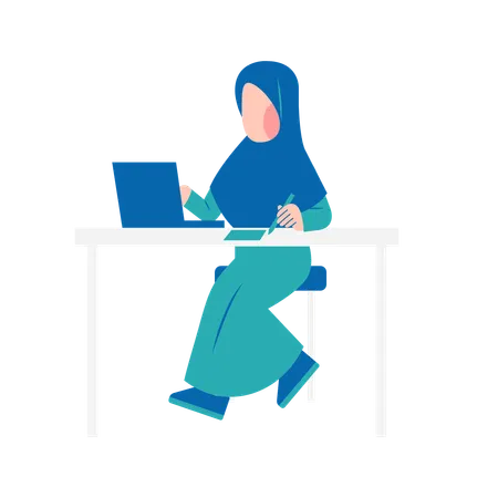 Woman Working On Desk  Illustration