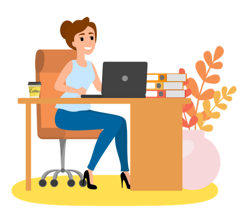 Woman Working On Desk Illustration