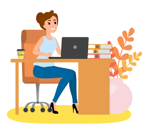 Woman Working On Desk  Illustration