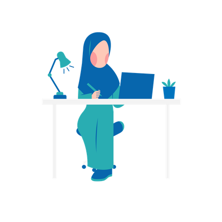 Woman Working On Desk  Illustration