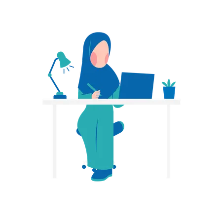 Woman Working On Desk  Illustration