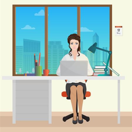 Woman working on desk in office  Illustration