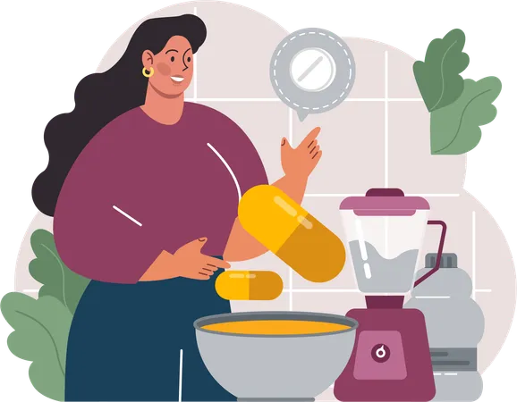 Woman working on diet and life style change  Illustration