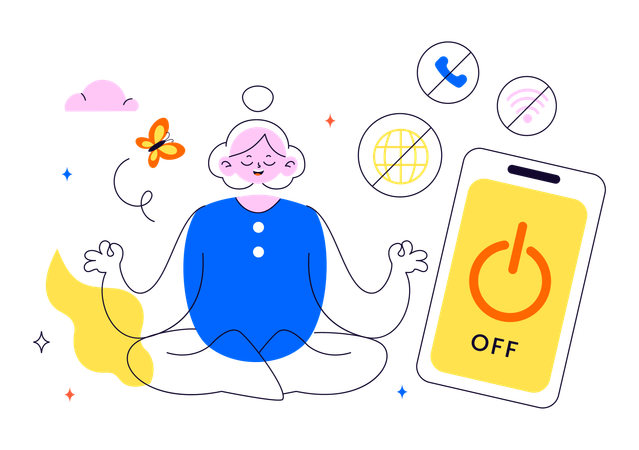 Woman working on digital detox  Illustration
