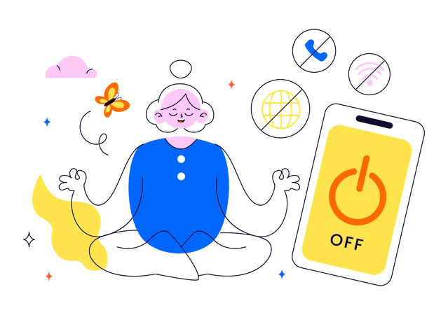 Woman working on digital detox  Illustration