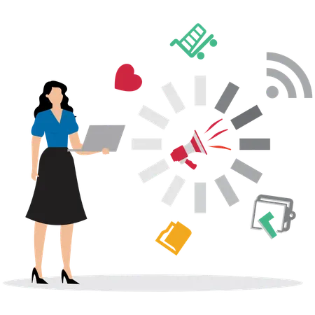 Woman working on Digital Marketing Campaign  Illustration