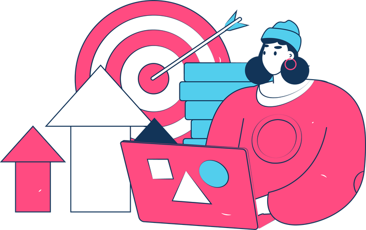 Woman working on digital strategy  Illustration