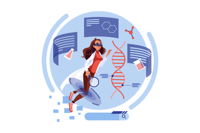 Woman working on DNA research using VR Illustration