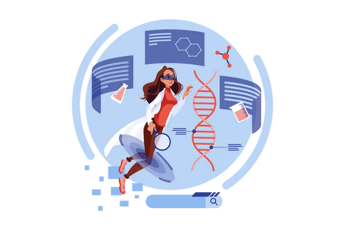 Woman working on DNA research using VR  Illustration