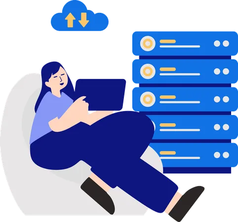 Woman working on Domain Hosting  Illustration