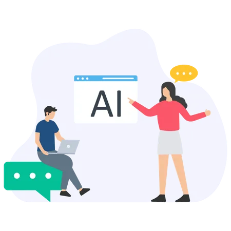 Woman working on email management using AI  Illustration