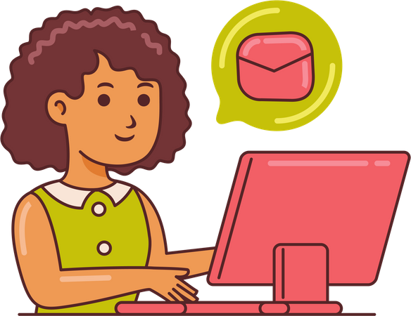 Woman Working on email marketing  イラスト