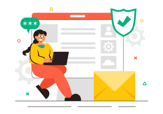 Woman working on email security  Illustration