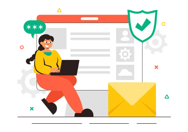 Woman working on email security  Illustration