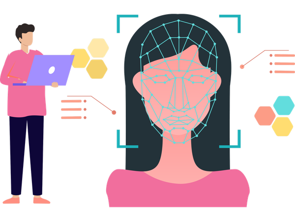 Woman working on face detection  Illustration