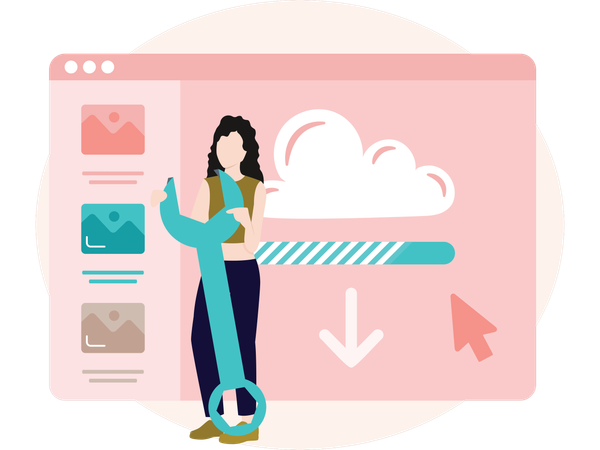 Woman working on file Downloading  Illustration