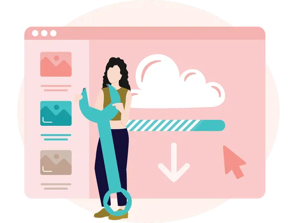 Woman working on file Downloading  Illustration