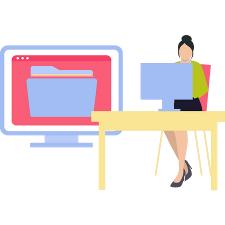 Woman working on file management  Illustration