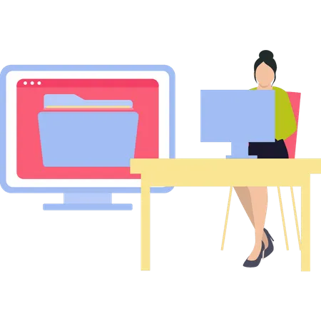 Woman working on file management  Illustration