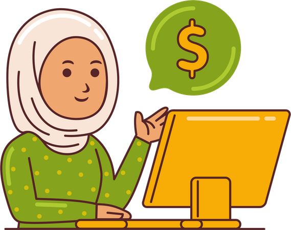 Woman Working on finance management  イラスト