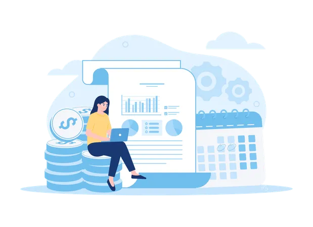 Woman working on finance report  Illustration