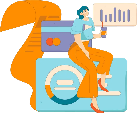 Woman working on financial analytics  Illustration